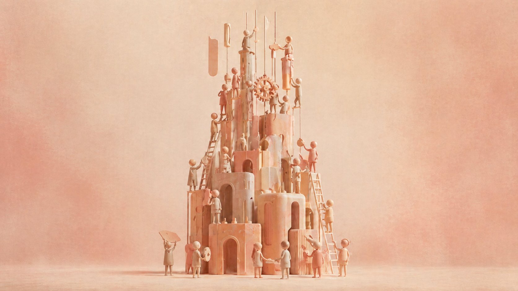 Abstract figures building a structure